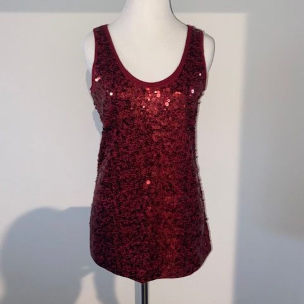 Garnet Hill Sequined Knit Tank in Cherry small New without Tags